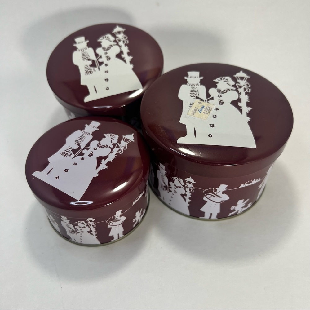 Maroon Tin Canister Set with White Silhouettes